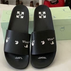 Brand new in box Off-White Black Logo Pool Sliders